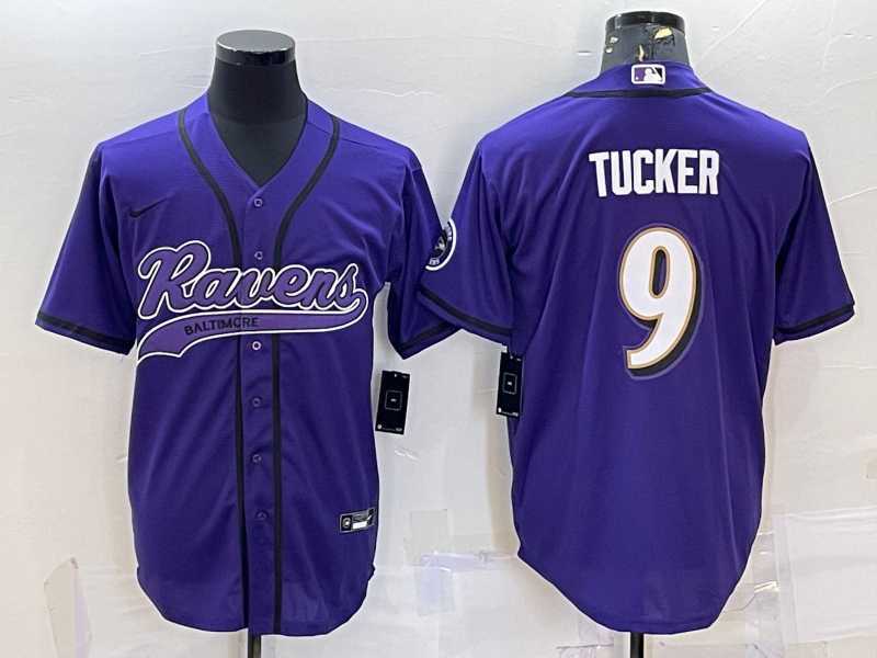 Men%27s Baltimore Ravens #9 Justin Tucker Purple With Patch Cool Base Stitched Baseball Jersey->baltimore ravens->NFL Jersey
